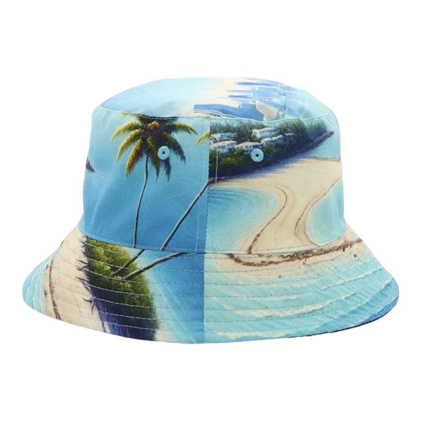 “Isla” Print Reversible Black Bucket Hat - Women's