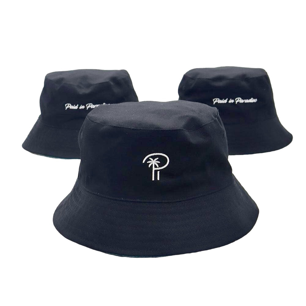 “Isla” Print Reversible Black Bucket Hat - Men's Black